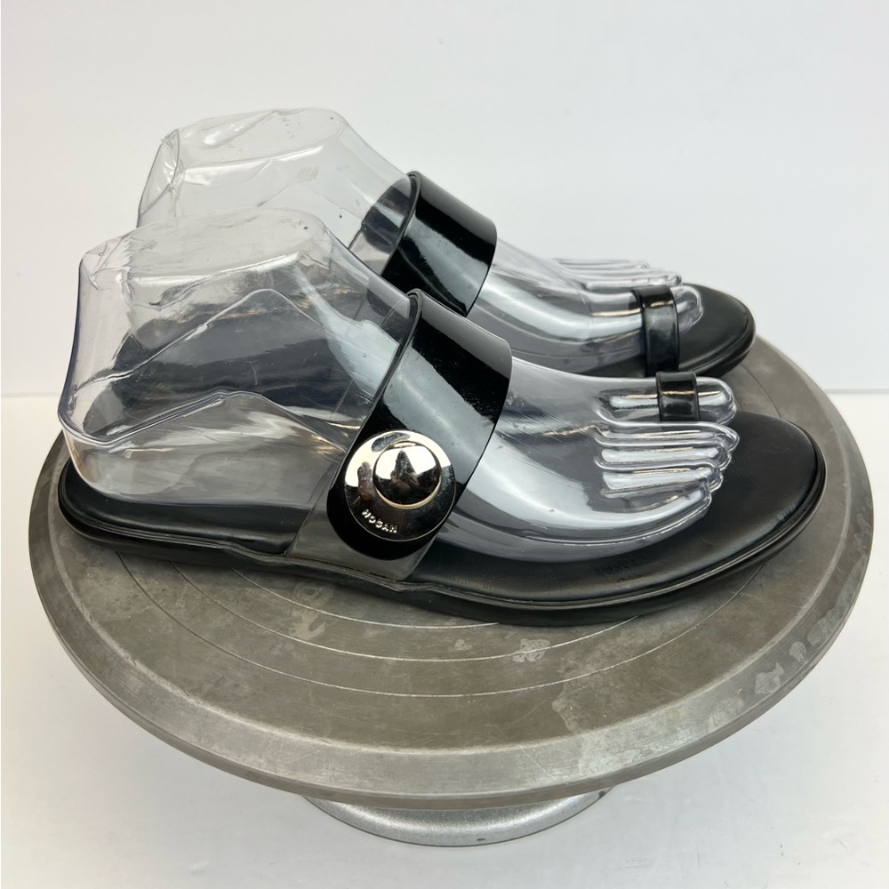 Hogan Black Slide Sandals with Silver Detail Size 7.5 Leather